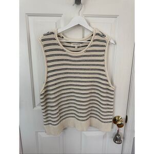 Lucky Brand Cream & Navy Stripe Roll Collar Sweater Vest sz XXL NWOT